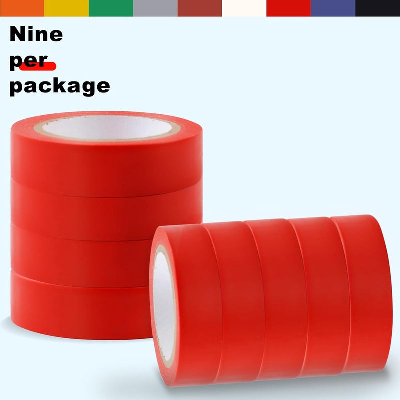 Romeda 9 Pack Electrical Tapes, Electrical Tape Water, Sun, and Oil Resistant, Electrical Tape is Suitable for Most Domestic, Commercial, and Industrial environments - Red - Image 5